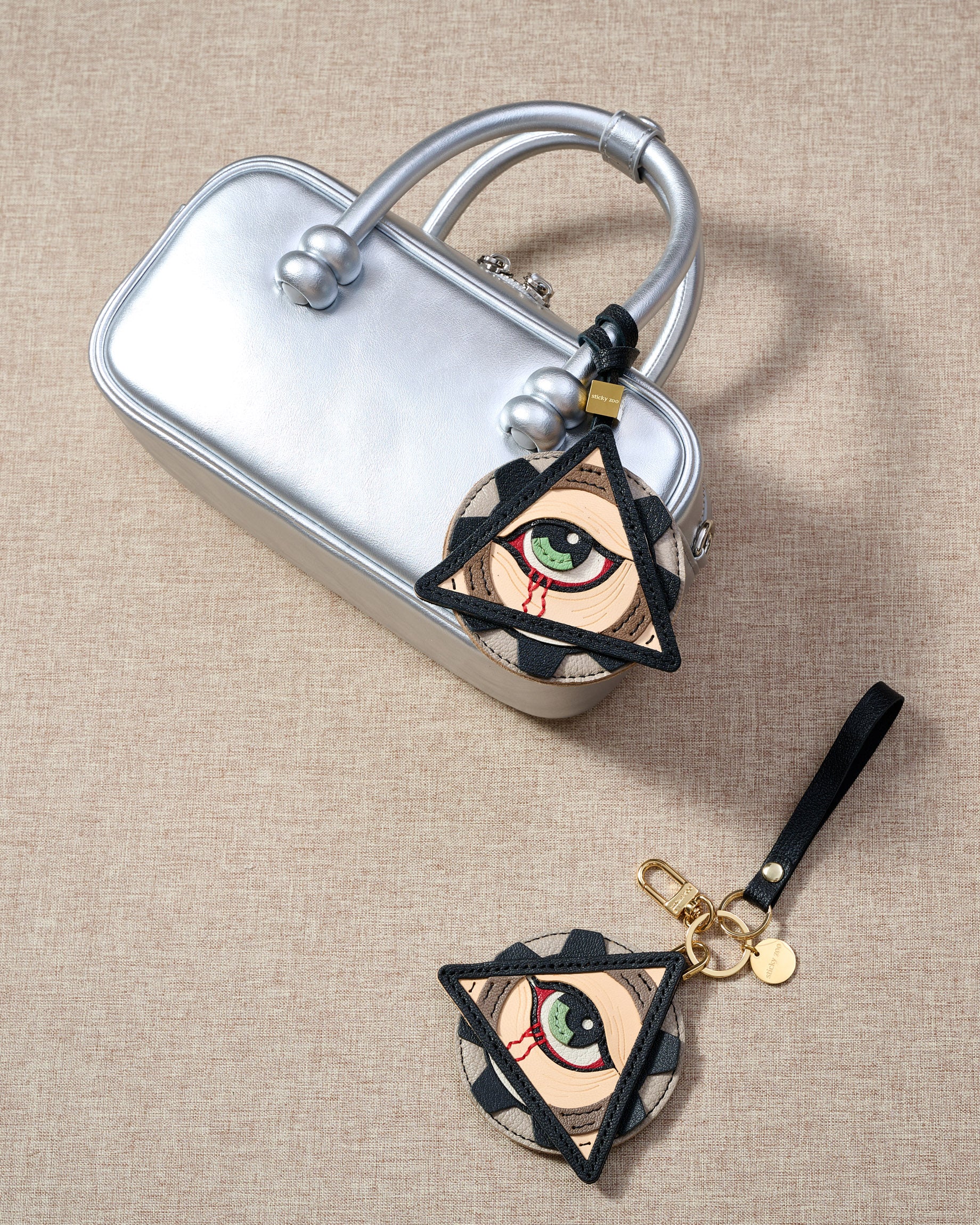 Sticky Zoo® レザー バッグチャーム＆キーチェーン – 18Kゴールドを