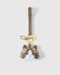 Classic Ragdoll on an 18K gold-plated keychain clip with engraved STICKYZOO disc — clips to keys, bags or backpacks.