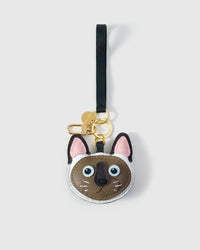 The Siamese on an 18K gold-plated keychain clip with engraved STICKYZOO disc — clips to keys, bags, or backpacks.