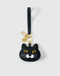 Chubby Midnight British Shorthair on an 18K gold-plated keychain clip with engraved STICKYZOO disc — clips to keys, bags or backpacks.