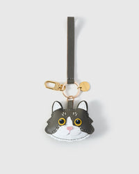 Gray European Shorthair charm — genuine French Alran goatskin. Never vegan. Never synthetic.