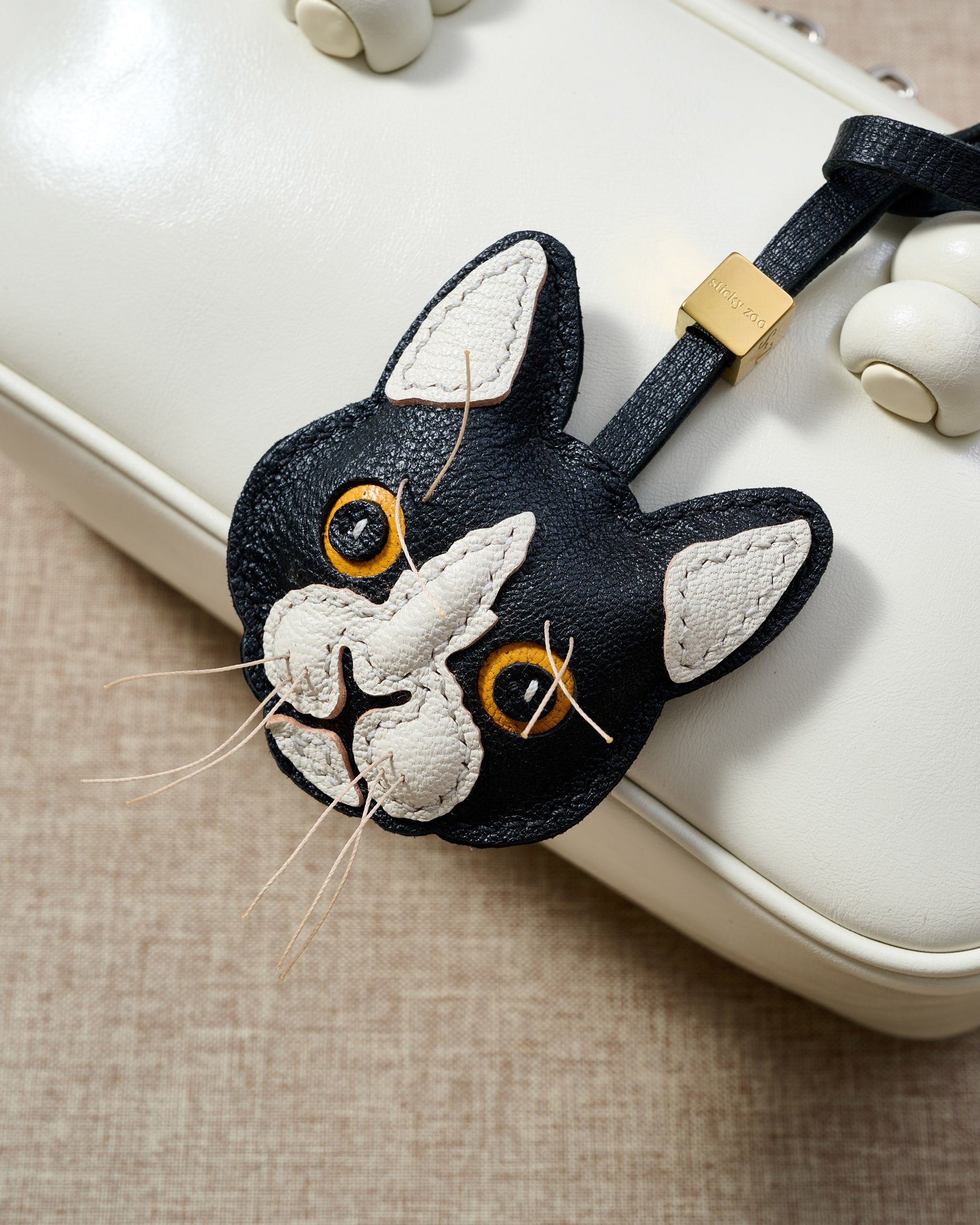 Tuxedo Cat Charm Premium Leather Bag Accessory & Keychain Gift