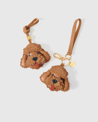 Handmade Poodle leather bag charm with engraved 18K gold-plated cube hardware — French Alran goatskin, 3-day artisan build.