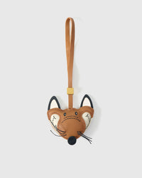 FOX CHARM charm handmade from French Alran genuine goatskin — A fox face with whiskers. Real leather whiskers — thin dark. Three days by hand. Arrives in luxury gift packaging. Designed in Amsterdam.