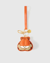 Garfield on an 18K gold-plated keychain clip with engraved STICKYZOO disc — clips to keys, bags or backpacks.