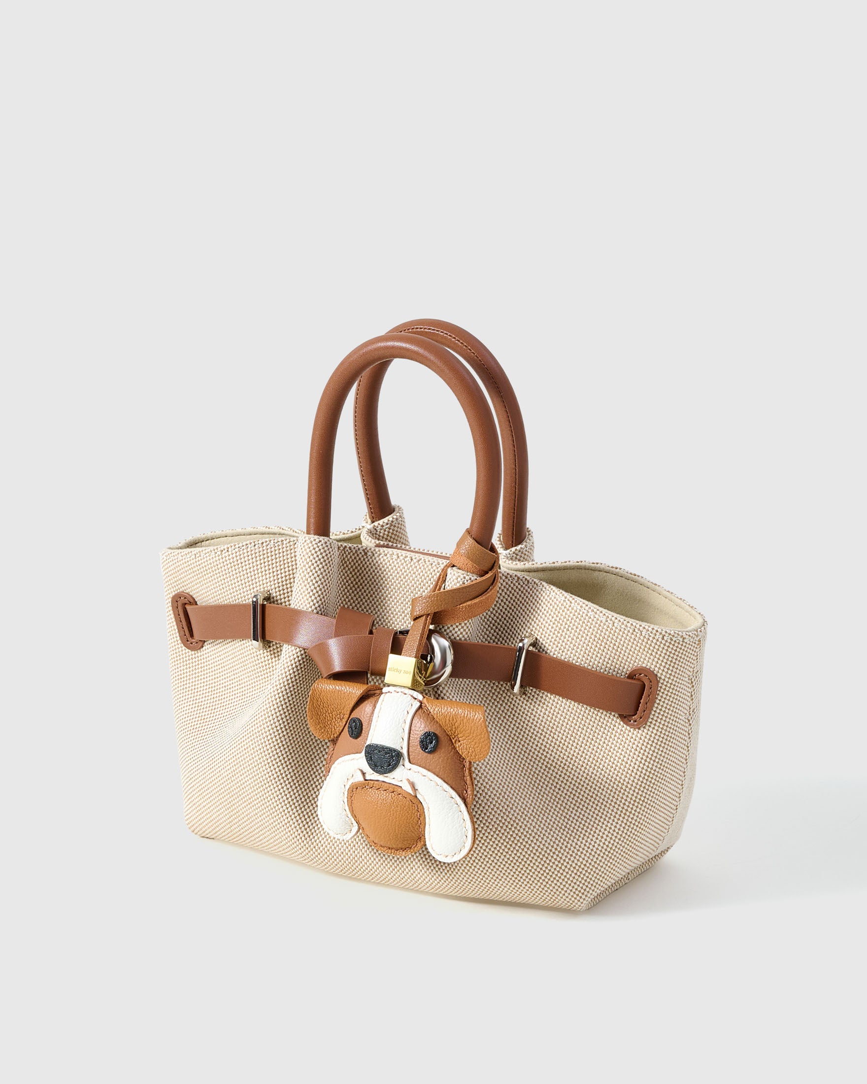 sticky zoo 犬チャーム ブラウン Sticky Zoo - Bulldog Bag Charm and Keychain - Handmade