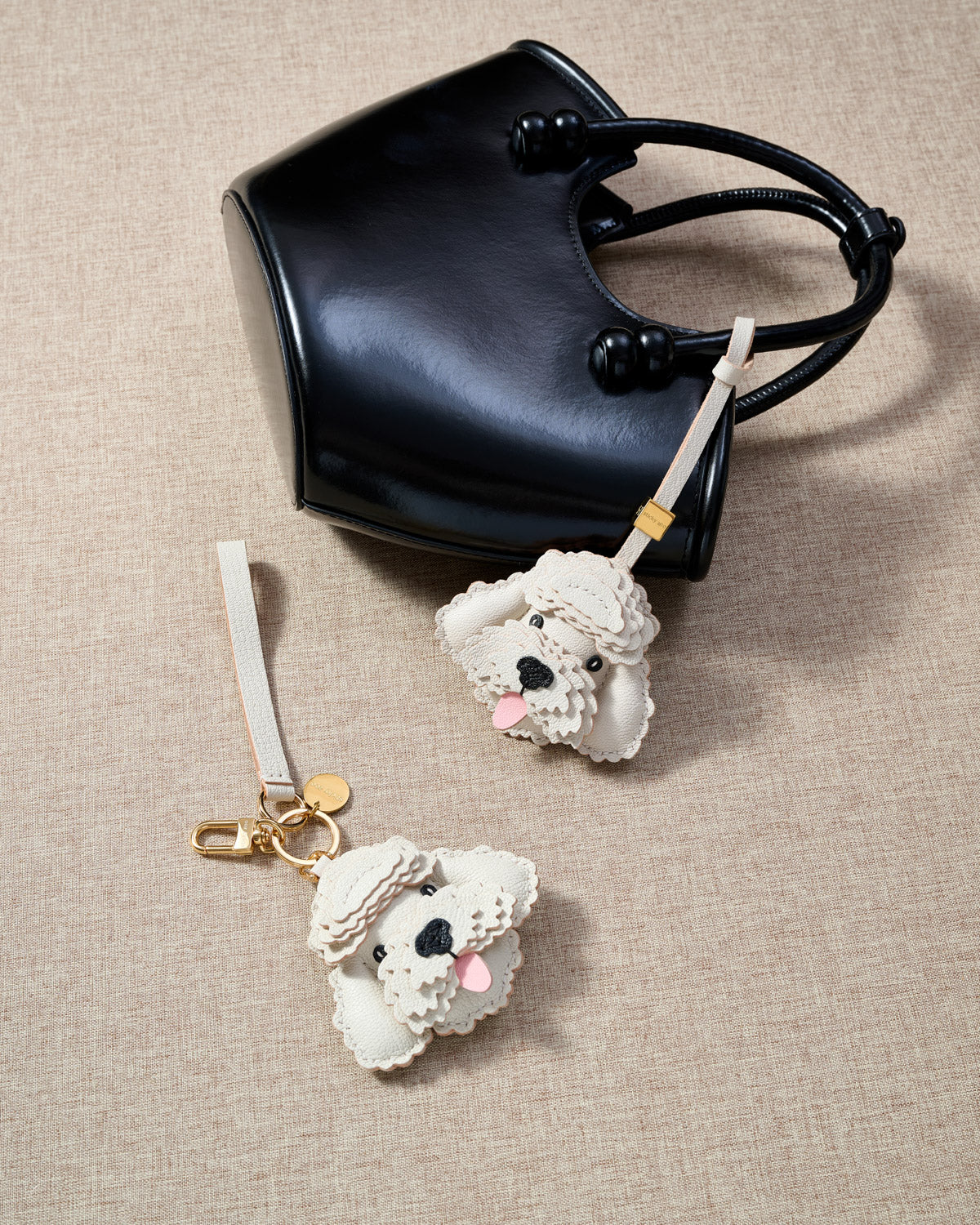 White Poodle Charm Luxury Leather Bag Charm & Keychain - Handmade