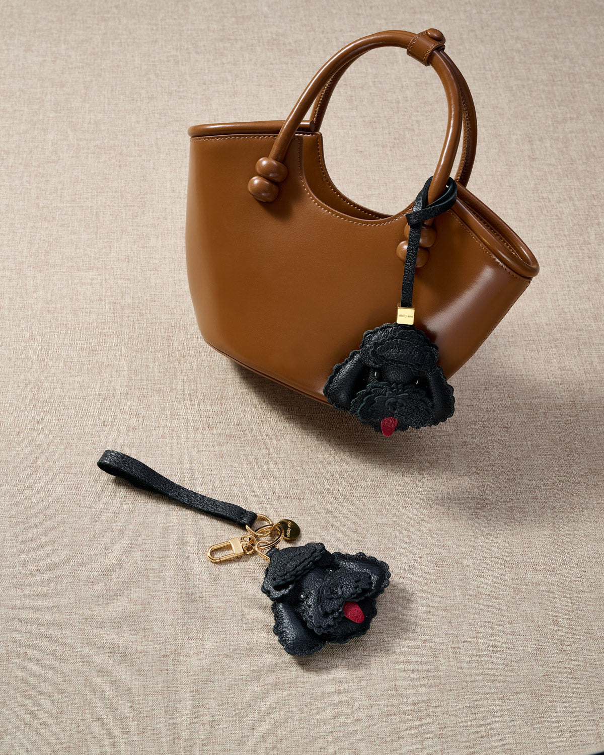 Black Poodle Charm Luxury Leather Bag Charm & Keychain - Handmade