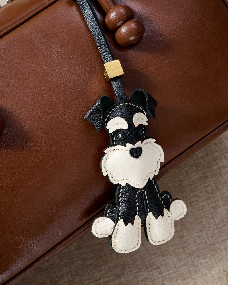 STICKY ZOO® – Schnauzer Leather Bag Charm & Keychain – Handmade