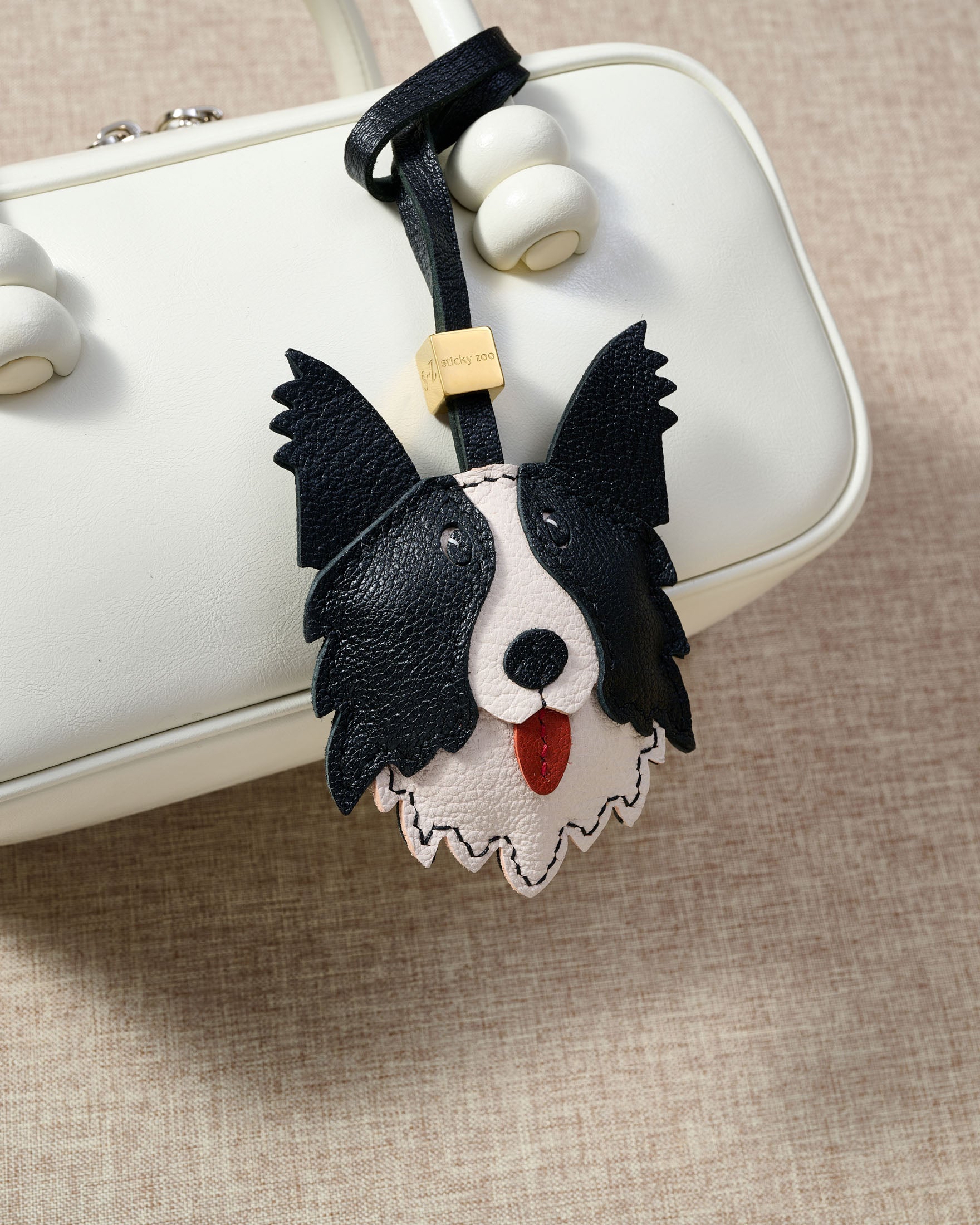 Border Collie Leather Charm — Hand-Cut French Leather | STICKYZOO