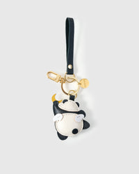 MOON PANDA CHARM on an 18K gold-plated keychain clip with engraved STICKYZOO disc — clips to keys, bags or backpacks.