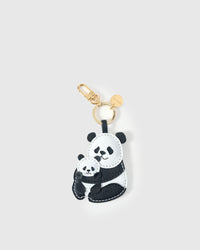 PANDA CHARM on an 18K gold-plated keychain clip with engraved STICKYZOO disc — clips to keys, bags or backpacks.