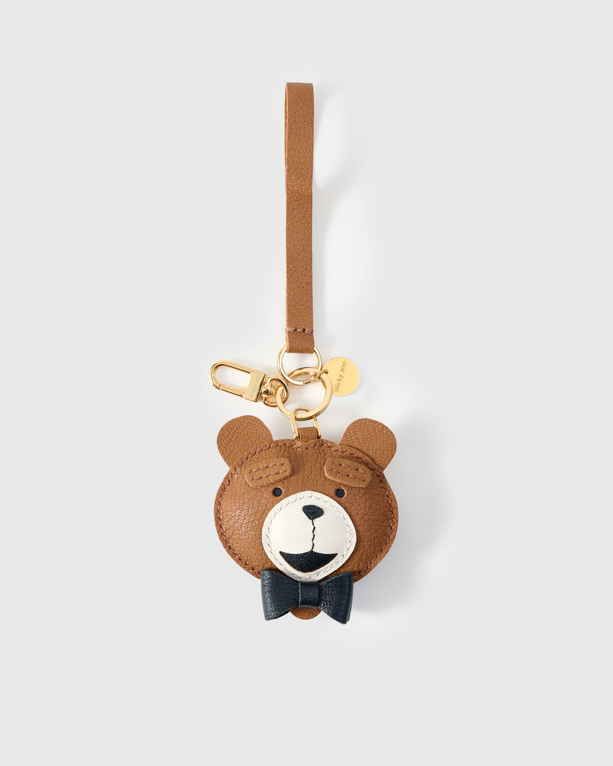 Sticky Zoo レザーキーホルダー くま型 Teddy Bear Leather Bag Charm & Keychain – Handmade in Brown