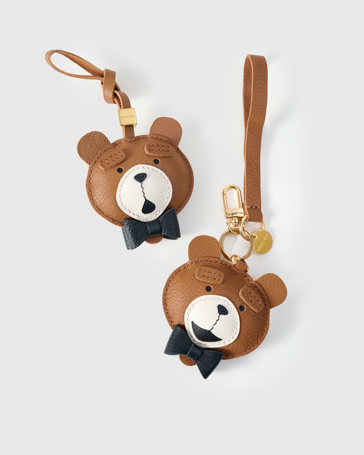 Teddy Bear Leather Bag Charm & Keychain – Handmade in Brown