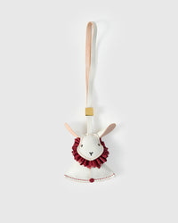 RABBIT CHARM charm handmade from French Alran genuine goatskin — A white rabbit in a burgundy ruffled collar, ears pointed. Three days by hand. Arrives in luxury gift packaging. Designed in Amsterdam.