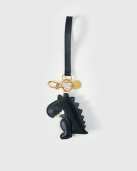 Black dinosaur on an 18K gold-plated keychain clip with engraved STICKYZOO disc — clips to keys, bags or backpacks.