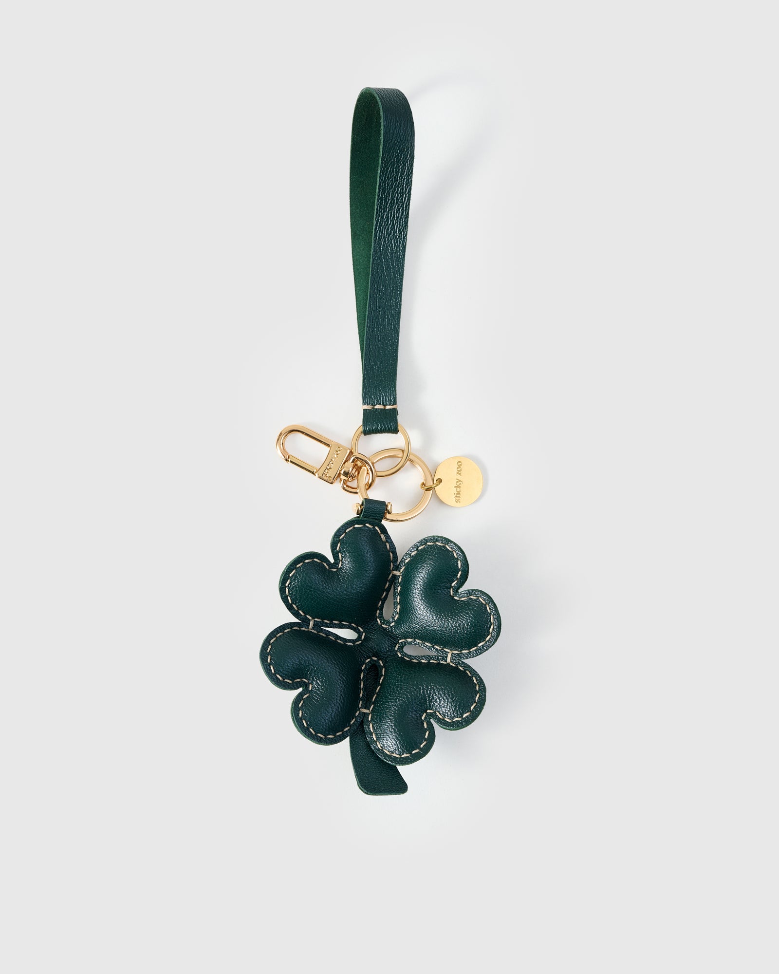 Lucky Clover Charm in Forest Green — Handmade French Leather 3D