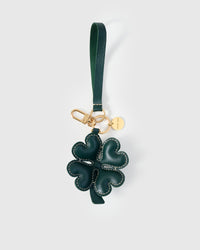 STICKYZOO Lucky Clover Charm in forest green padded 3D French Alran goatskin. Hand-cut, hand-stitched. Designed in Amsterdam.