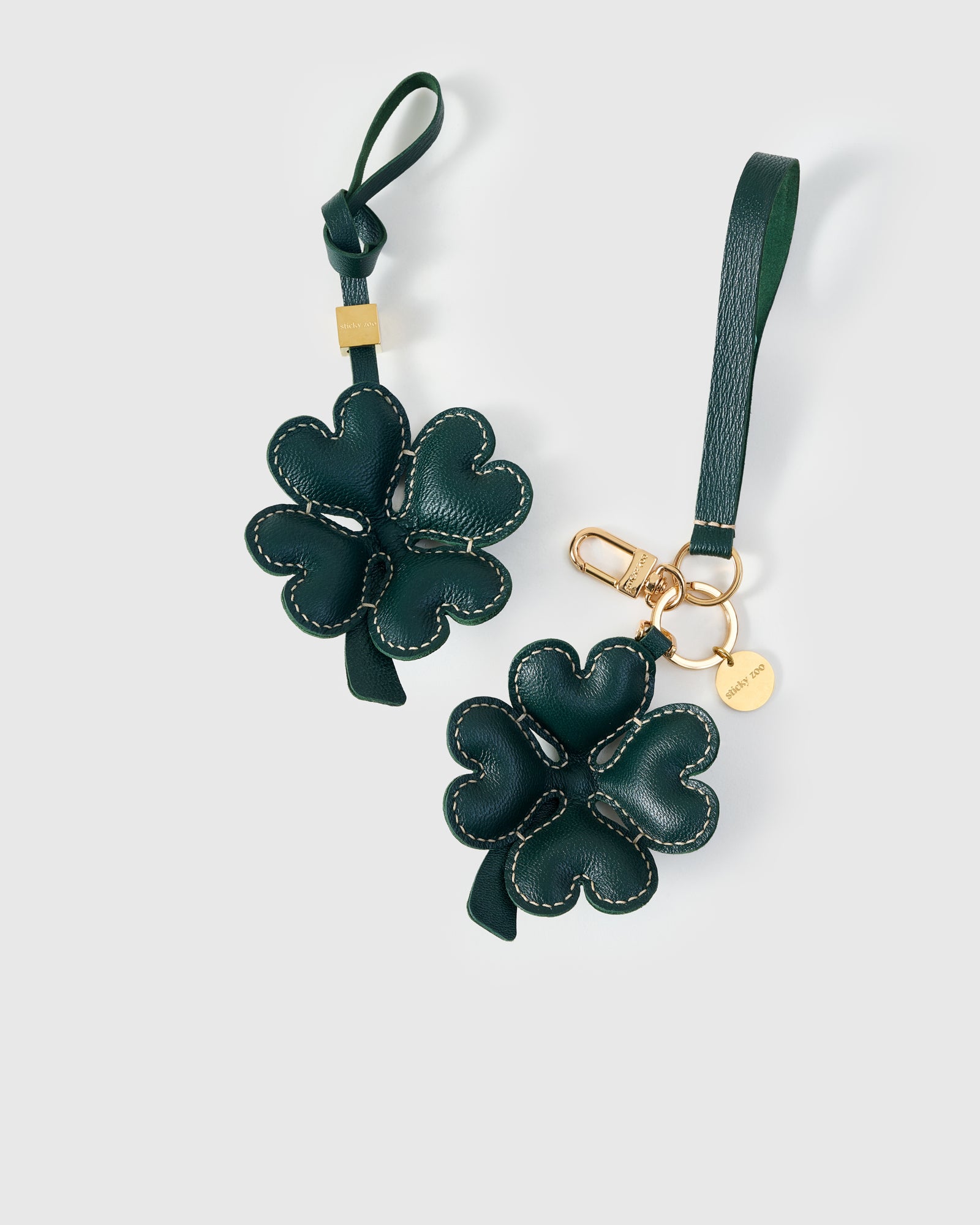 Lucky Clover Charm in Forest Green — Handmade French Leather 3D