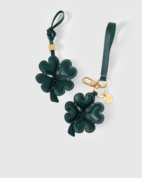 STICKYZOO Lucky Clover Charm — hand-layered French Alran goatskin, padded heart-shaped petals with contrast stitching. Designed in Amsterdam.