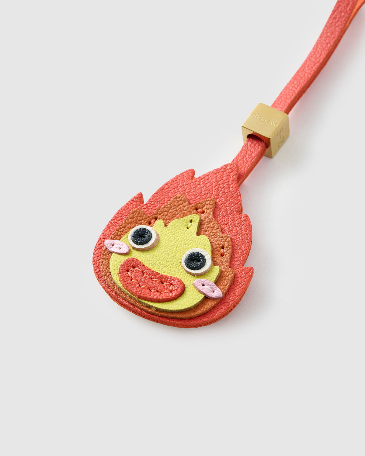 Calcifer Leather Bag Charm & Keychain – Handmade in Orange or Blue