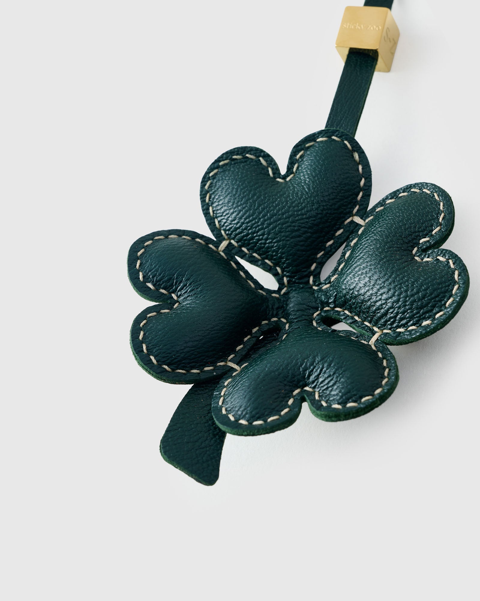 Lucky Clover Charm in Forest Green — Handmade French Leather 3D