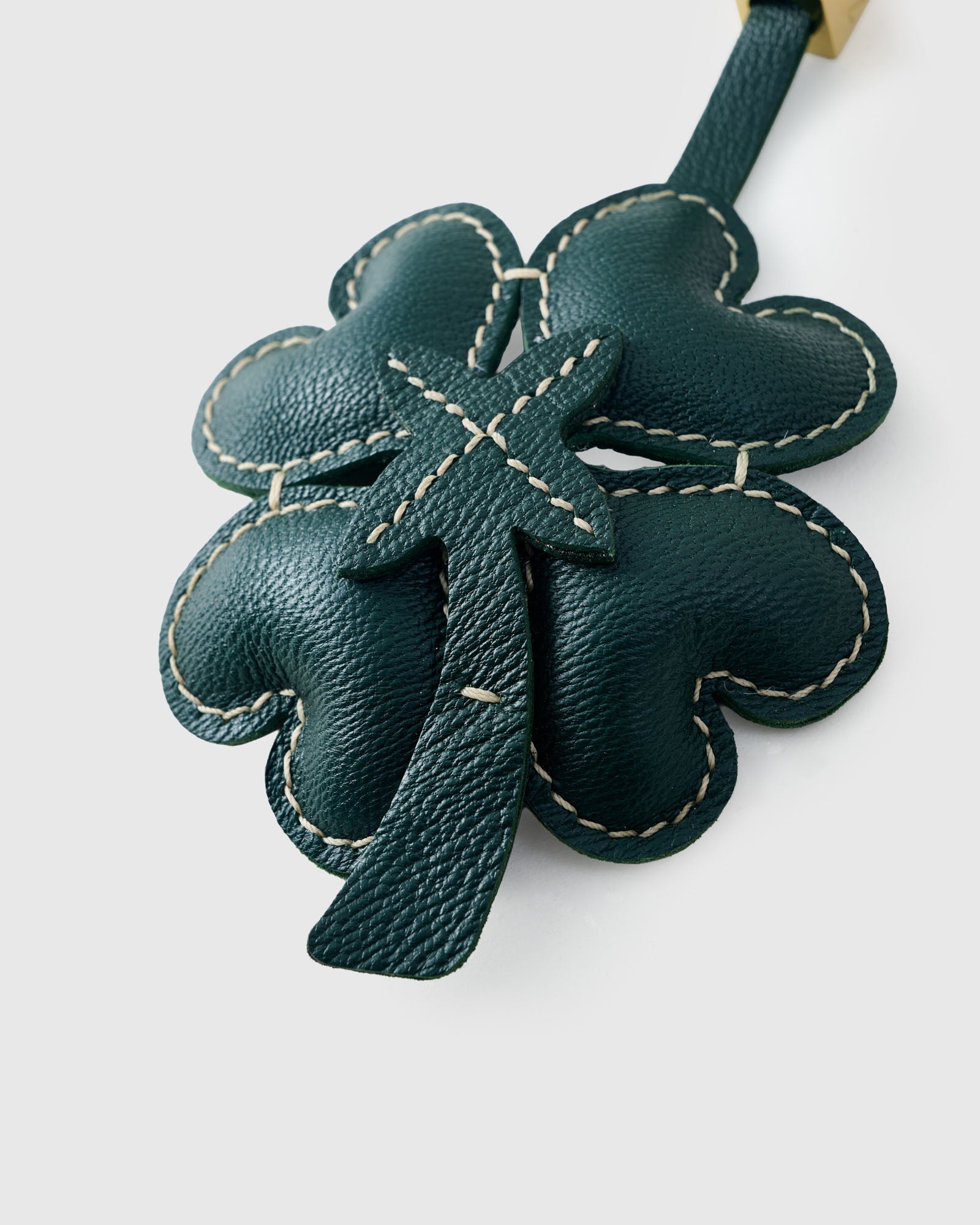 Lucky Clover Charm in Forest Green — Handmade French Leather 3D