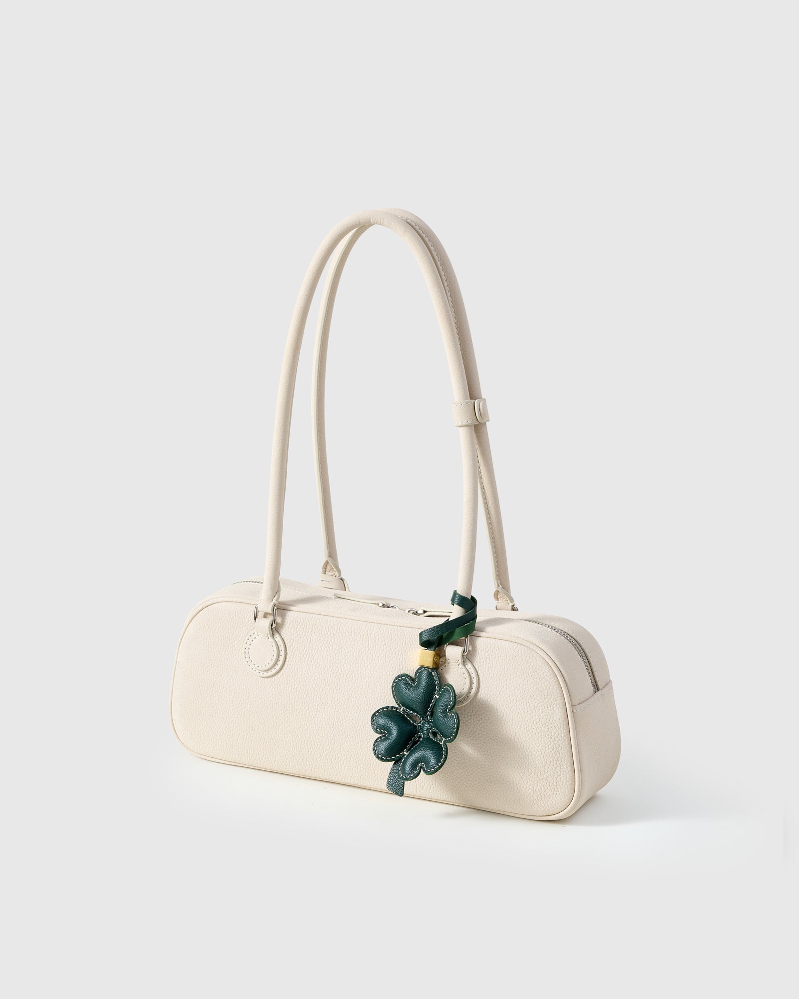 Lucky Clover Charm in Forest Green — Handmade French Leather 3D