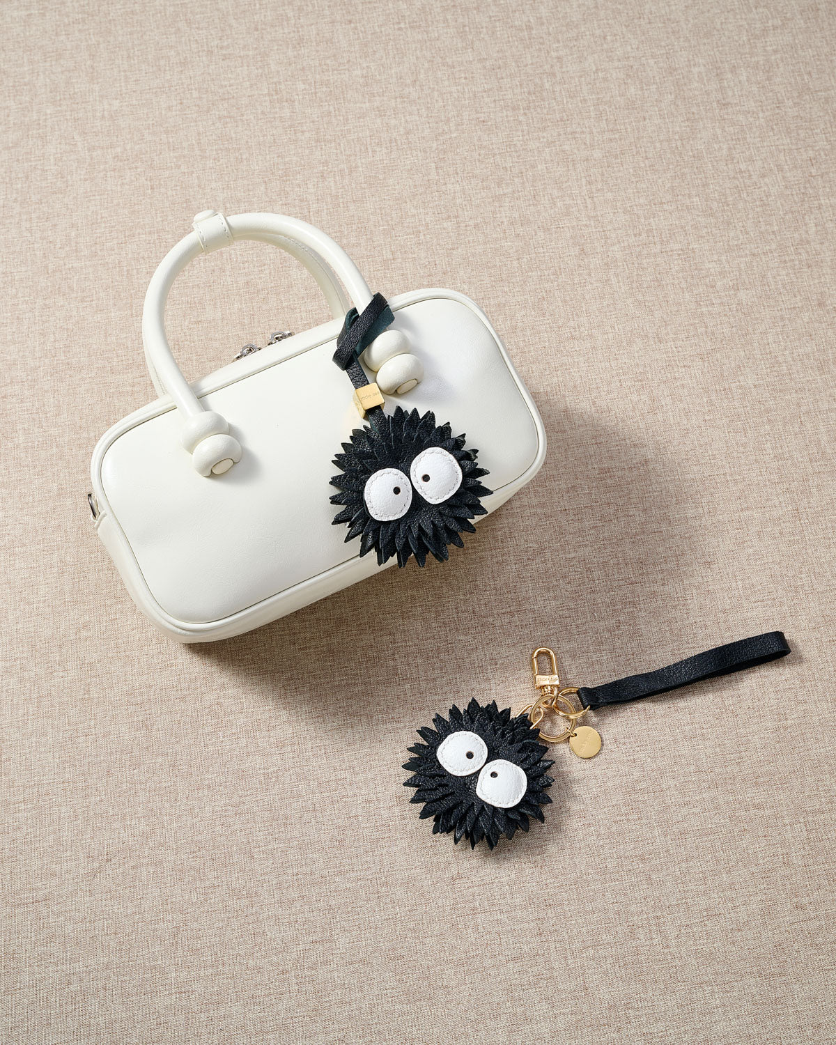 Susuwatari Leather Bag Charm & Keychain – Handmade in Black