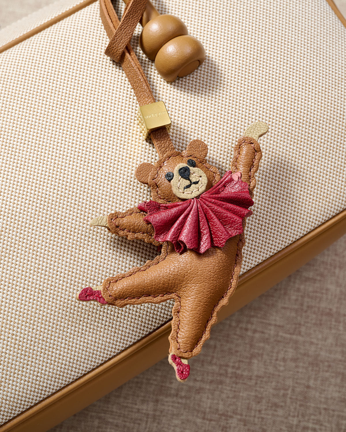 Ballet Bear Leather Bag Charm & Keychain – Handmade in Brown and