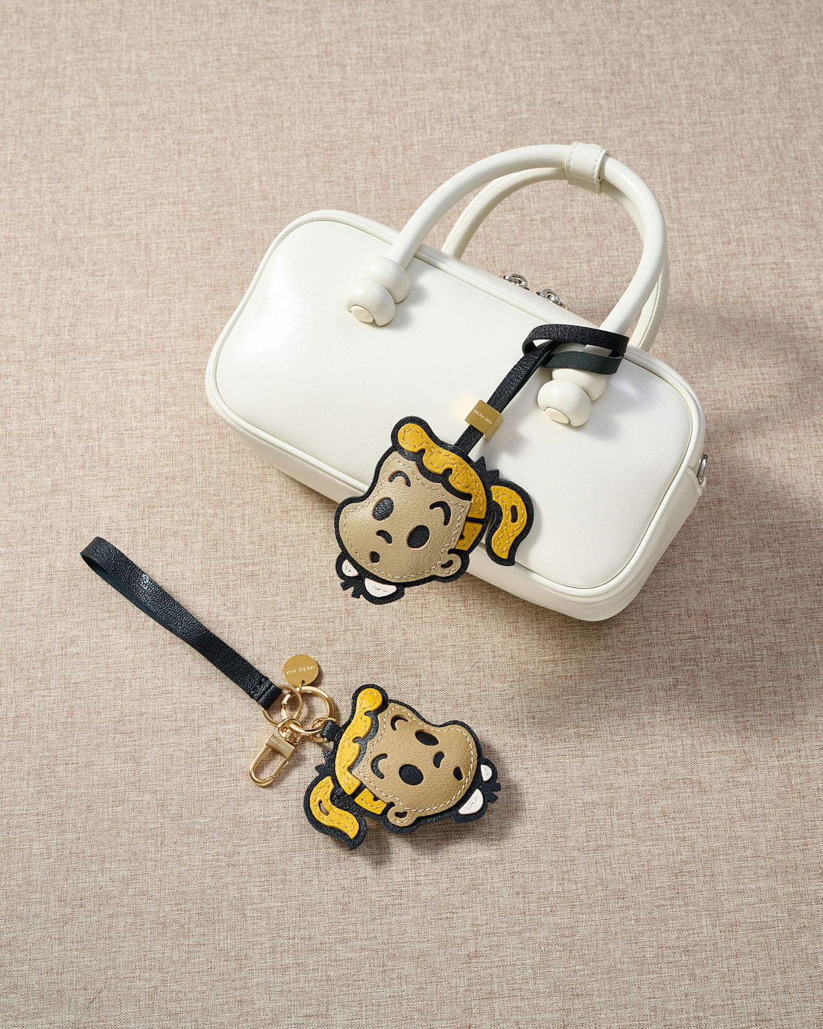 Osamu Goods Leather Bag Charm & Keychain – Handmade in Beige