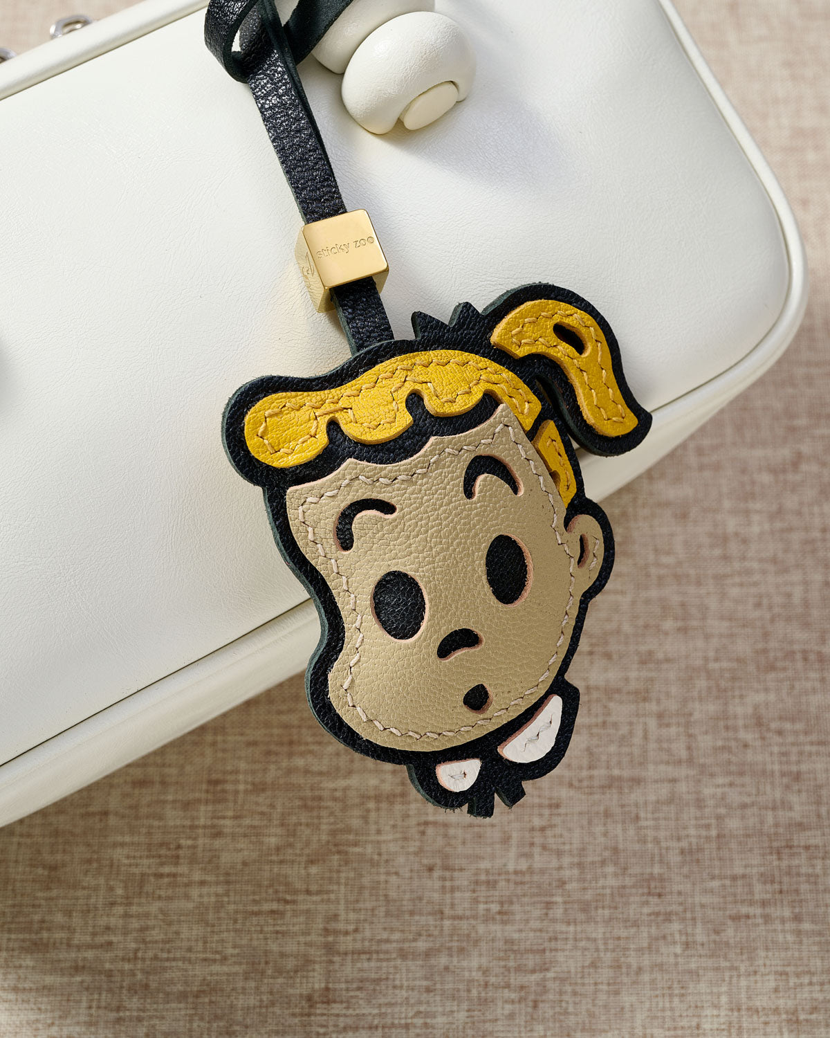 Osamu Goods Leather Bag Charm & Keychain – Handmade in Beige