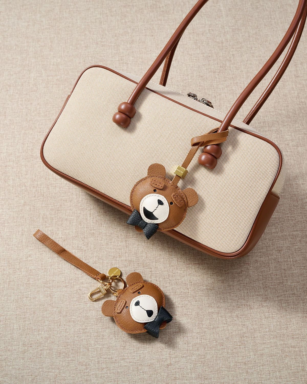 Teddy Bear Leather Bag Charm & Keychain – Handmade in Brown