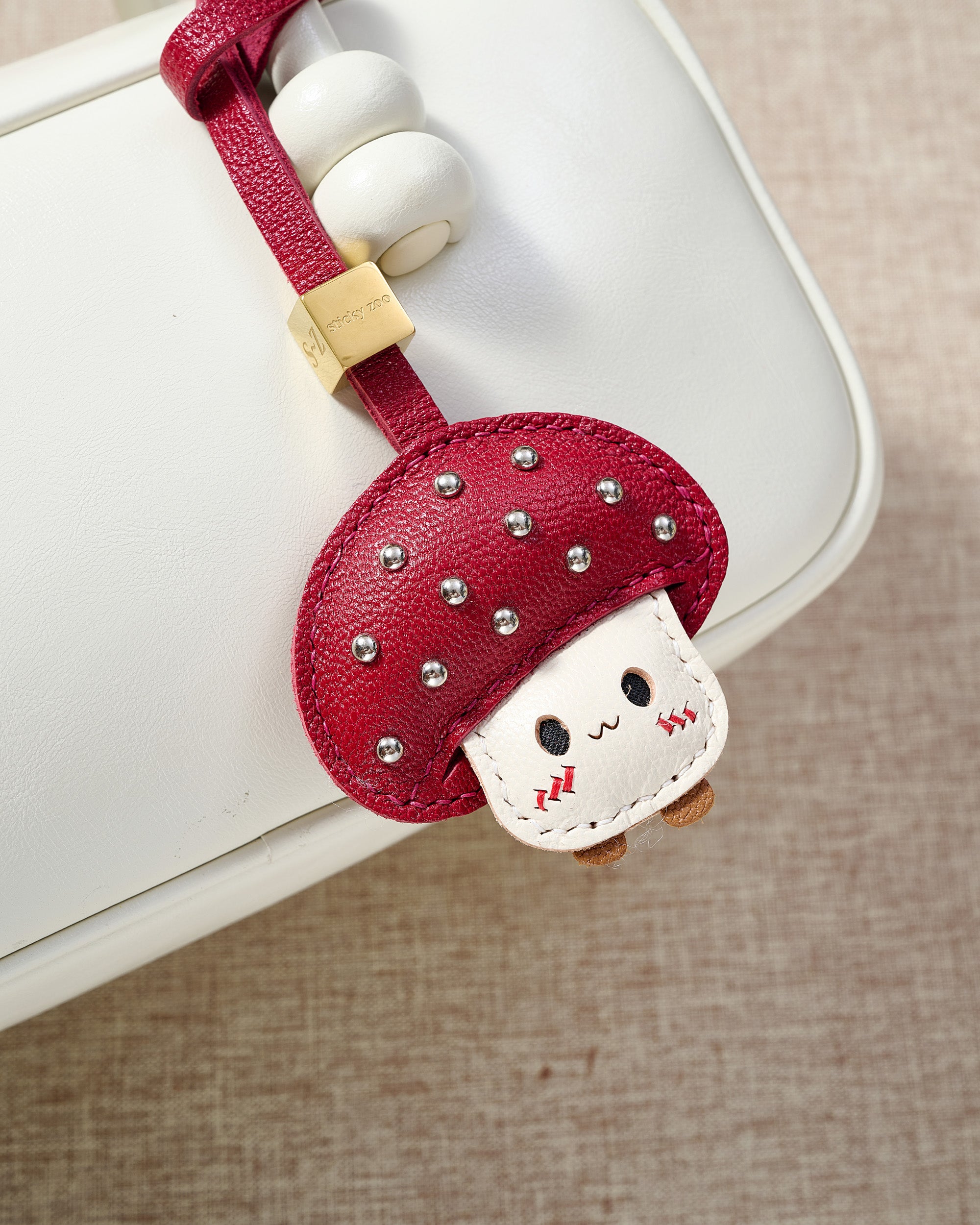 sticky zoo マッシュルームチャーム STICKY ZOO® – Mushroom Leather Bag Charm & Keychain – Handmade