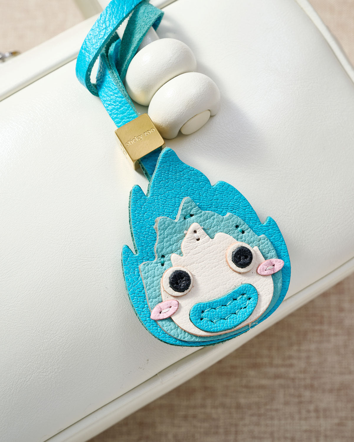 STICKY ZOO® – Calcifer Leather Bag Charm & Keychain – Handmade in