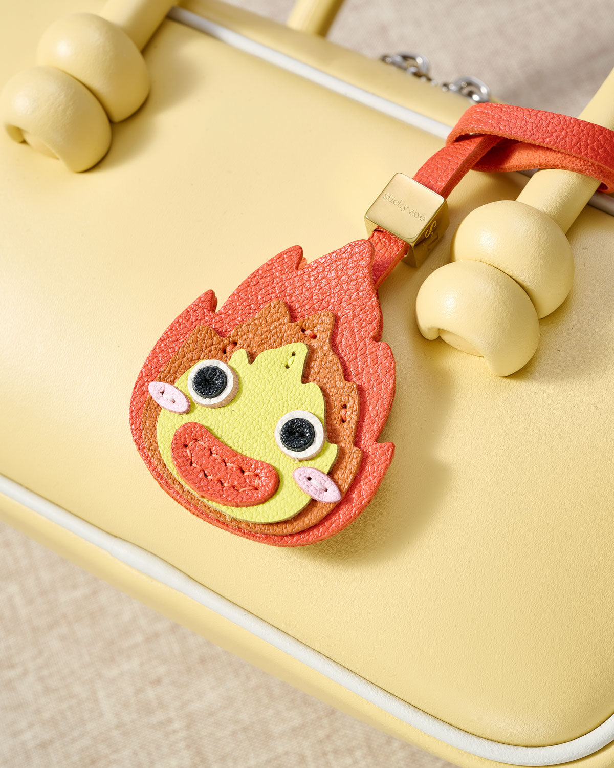 Calcifer Leather Bag Charm & Keychain – Handmade in Orange or Blue