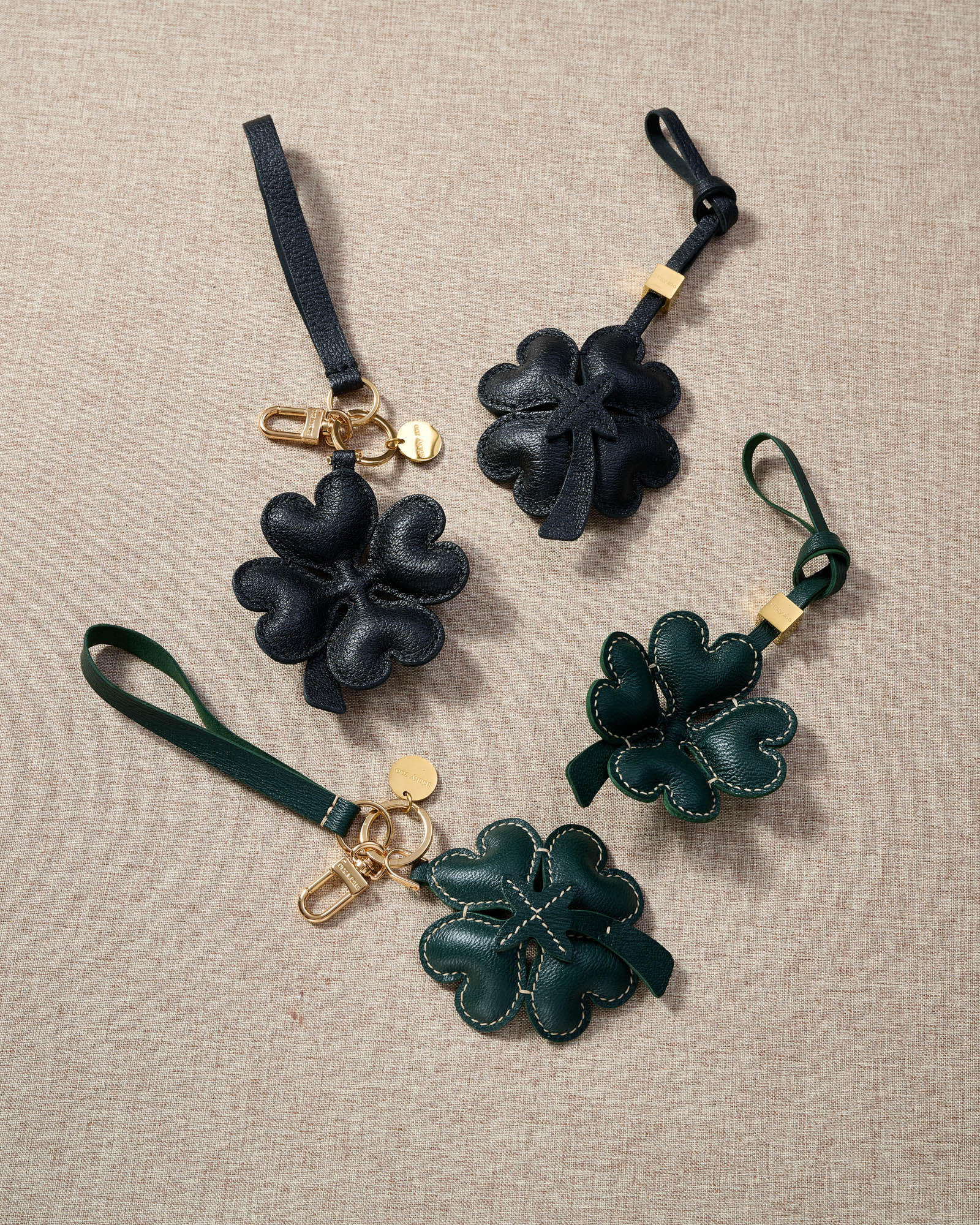 Lucky Clover Charm in Forest Green — Handmade French Leather 3D