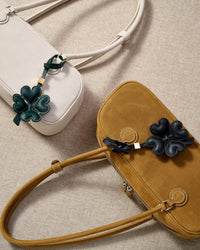 STICKYZOO Lucky Clover Charm in forest green padded 3D — handmade French Alran goatskin, hand-cut and hand-stitched over 3 days.