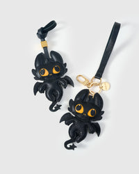 Black dragon charm — French Alran leather from Tarn, France, founded 1903, Entreprise du Patrimoine Vivant.