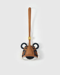 TIGER CHARM charm handmade from French Alran genuine goatskin — A tiger face. Warm caramel forehead, dark navy. Three days by hand. Arrives in luxury gift packaging. Designed in Amsterdam.