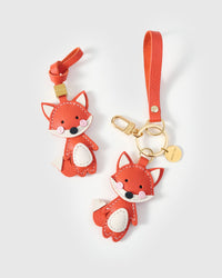 FOX CHARM on an 18K gold-plated keychain clip with engraved STICKYZOO disc — clips to keys, bags or backpacks.