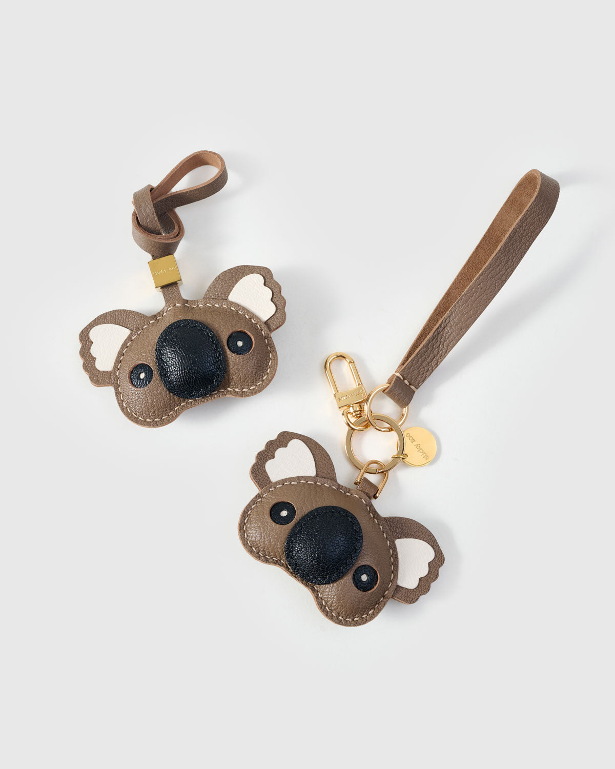 KOALA CHARM on an 18K gold-plated keychain clip with engraved STICKYZOO disc — clips to keys, bags or backpacks.