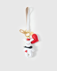 RABBIT CHARM on an 18K gold-plated keychain clip with engraved STICKYZOO disc — clips to keys, bags or backpacks.