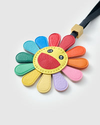 STICKYZOO Night Flower Charm in rainbow 12-colour French Alran goatskin. Hand-cut, hand-stitched. Designed in Amsterdam.