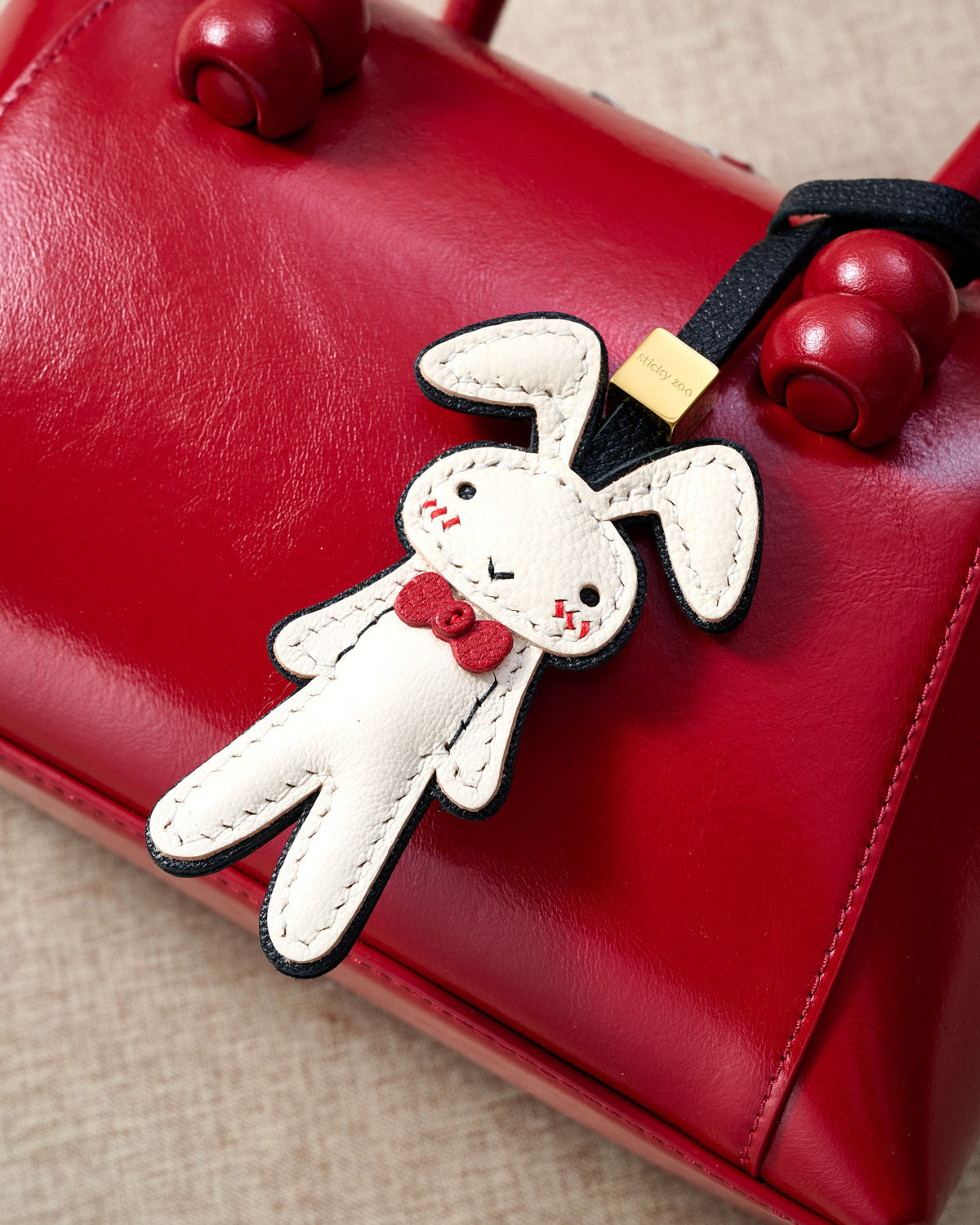 Rabbit Leather Bag Charm & Keychain – Handmade French Alran