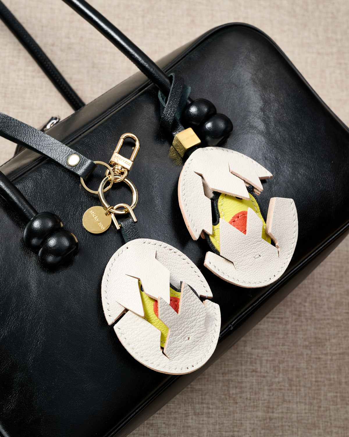 STICKY ZOO® – Chick Leather Bag Charm & Keychain – Handmade in