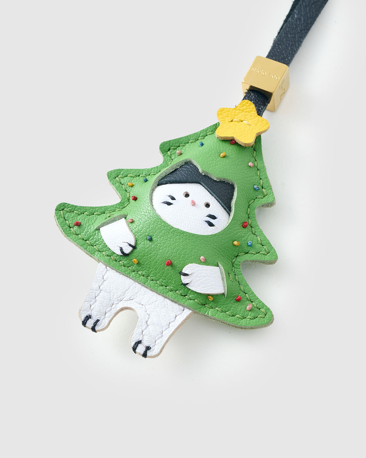 クリスマスツリーの子猫レザーチャーム — 手作りフレンチレザー