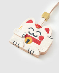 Maneki Neko (Lucky Cat) — French Alran leather from Tarn, France, founded 1903, Entreprise du Patrimoine Vivant.