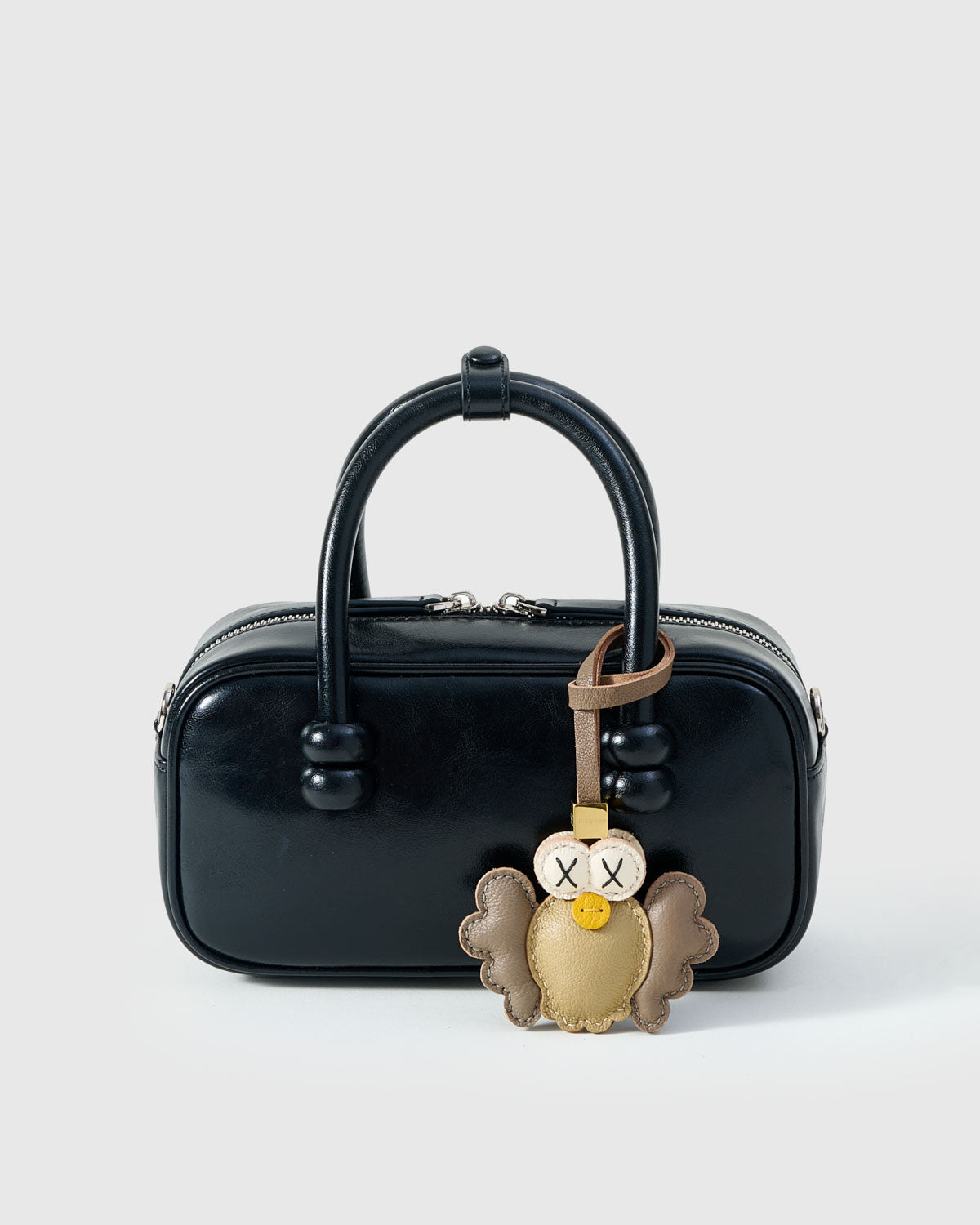 Hootie the Owl Leather Bag Charm & Keychain – Handmade in Gray and