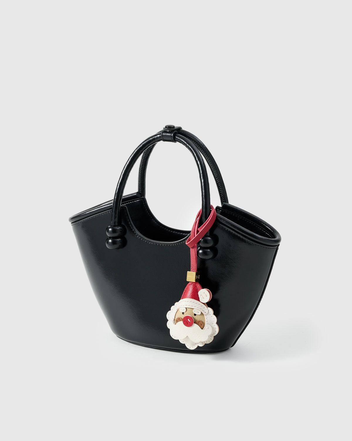 Santa Claus Leather Bag Charm & Keychain – Handmade in Red, White